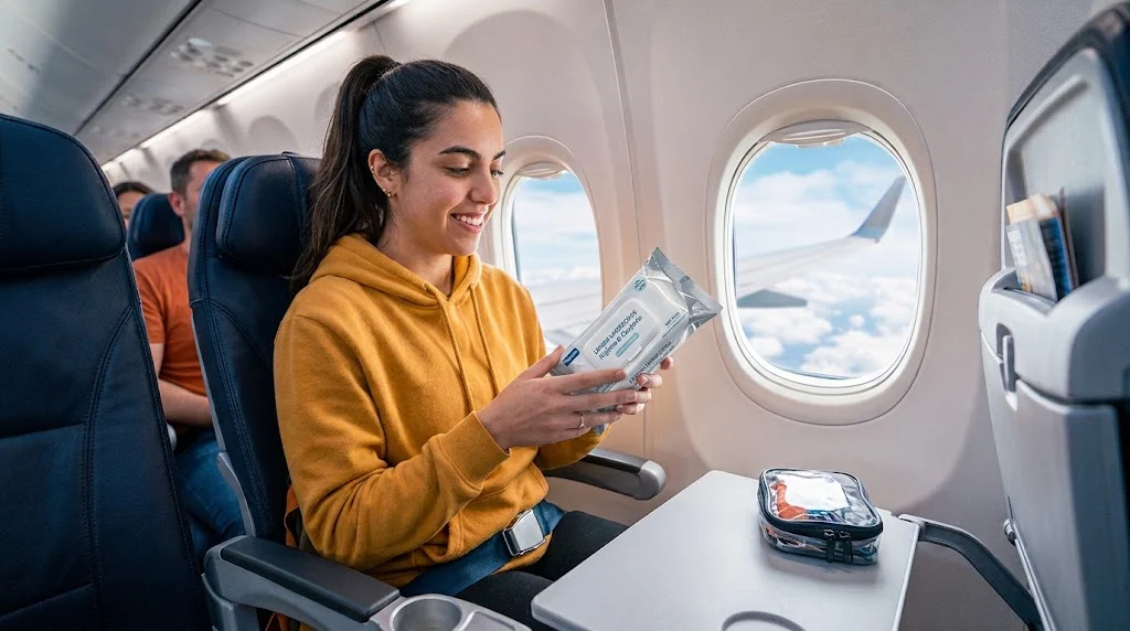 Um dos truques secretos usar lenços umedecidos dentro do avião